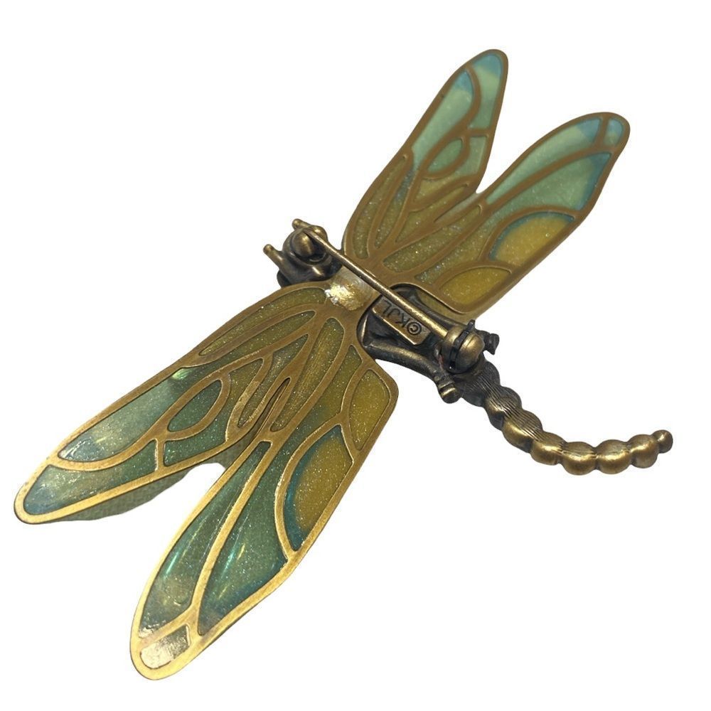 Vintage KJL Kenneth Jay Lane Stained Glass And Rhinestone Dragonfly Broo… - Picture 4 of 12